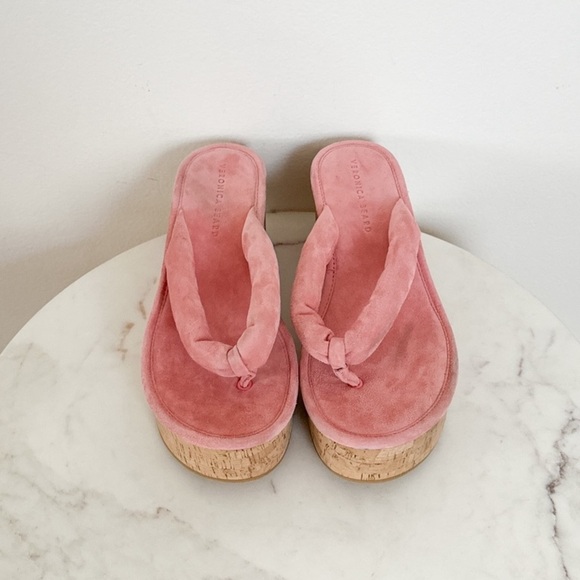 NEW Veronica Beard Geno Cork Platform Wedge Sandals Dragonfruit Pink Size 9 - Picture 5 of 10